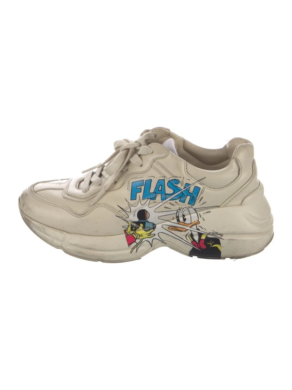 White Gucci Cartoon-Print Sneakers with 'Flash' Graphic